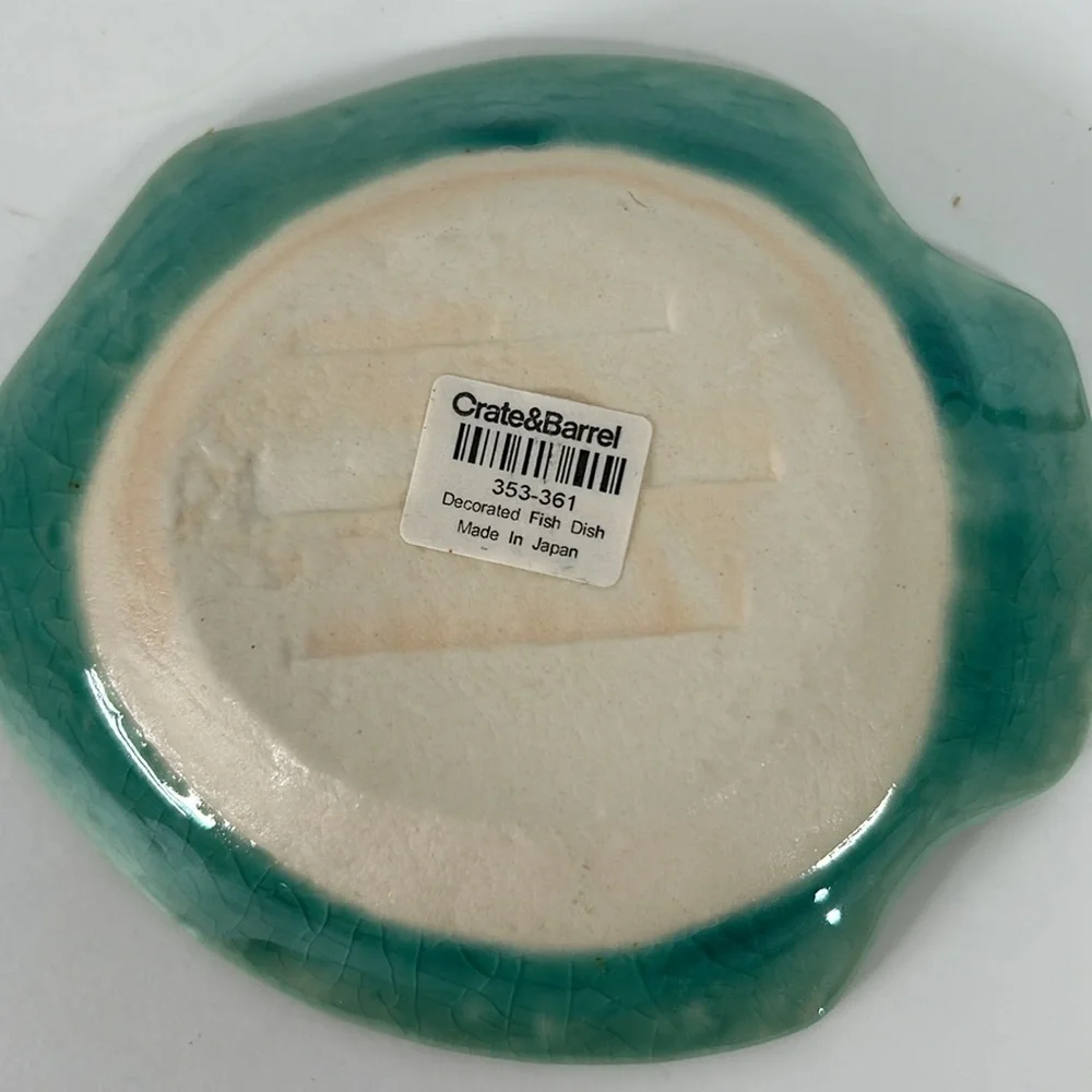 Crate & Barrel Japanese Crackle Ceramic Blue Green Fish Trinket/Kitchen Dish